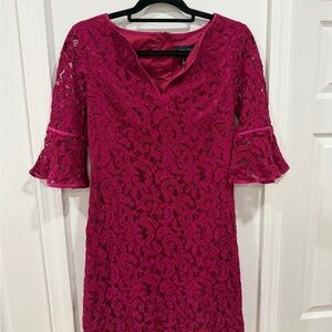 Adrianna Papell Fuchsia Lace Long Sleeve Dress